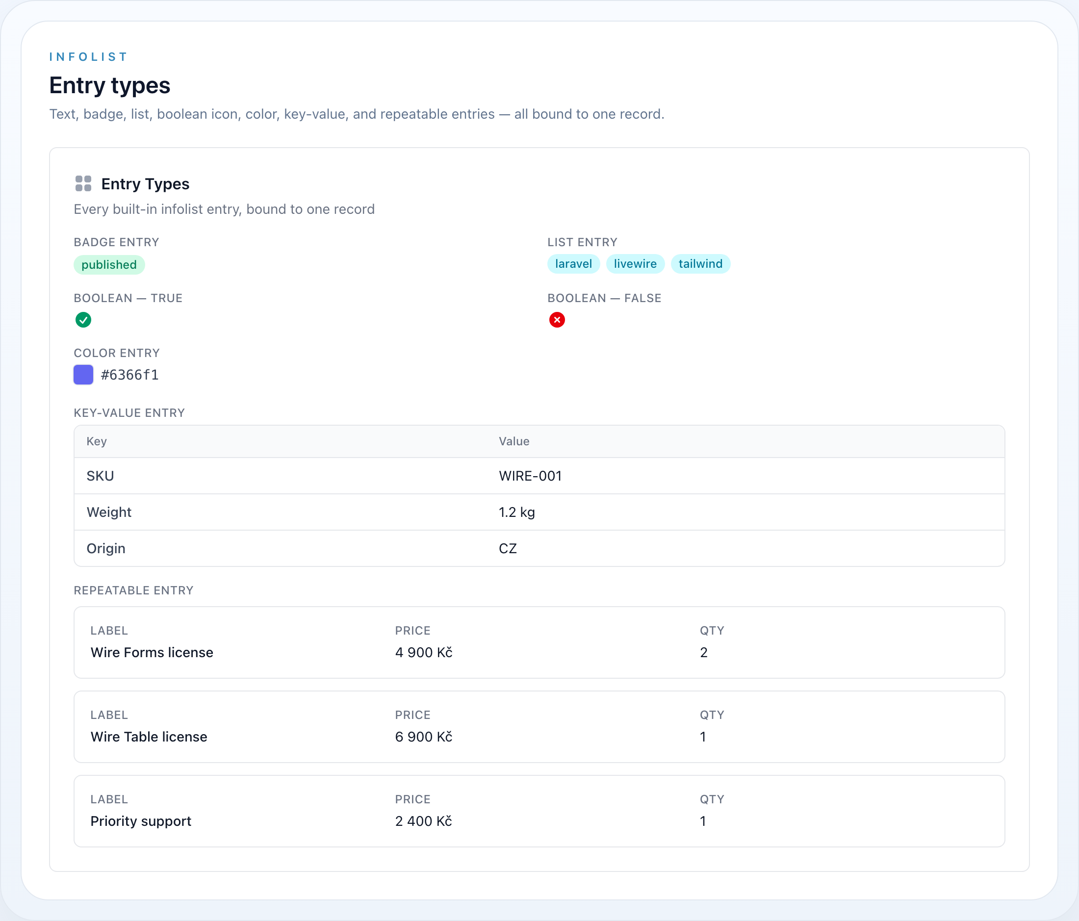 Infolist Entries