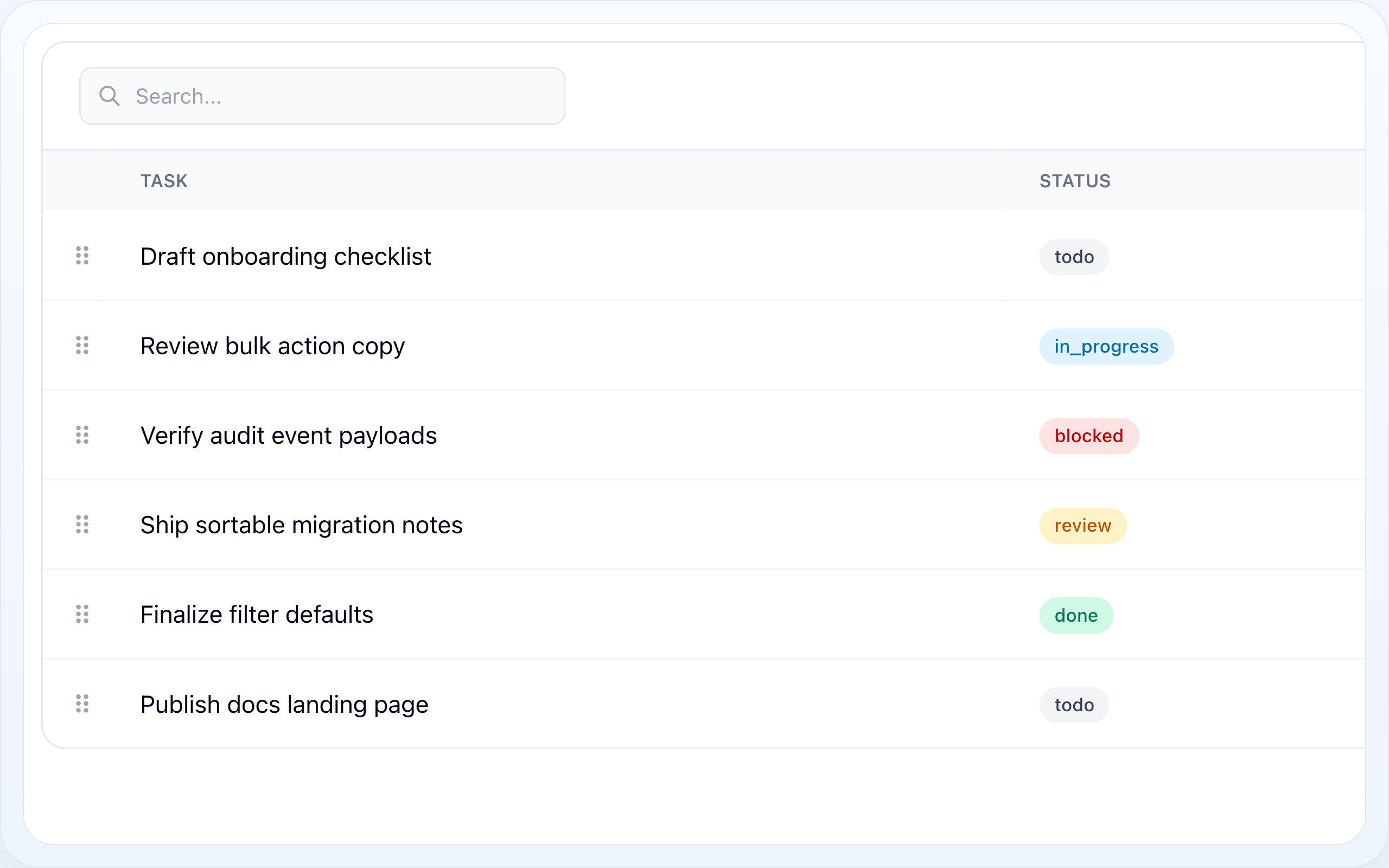 Sortable Detail preview