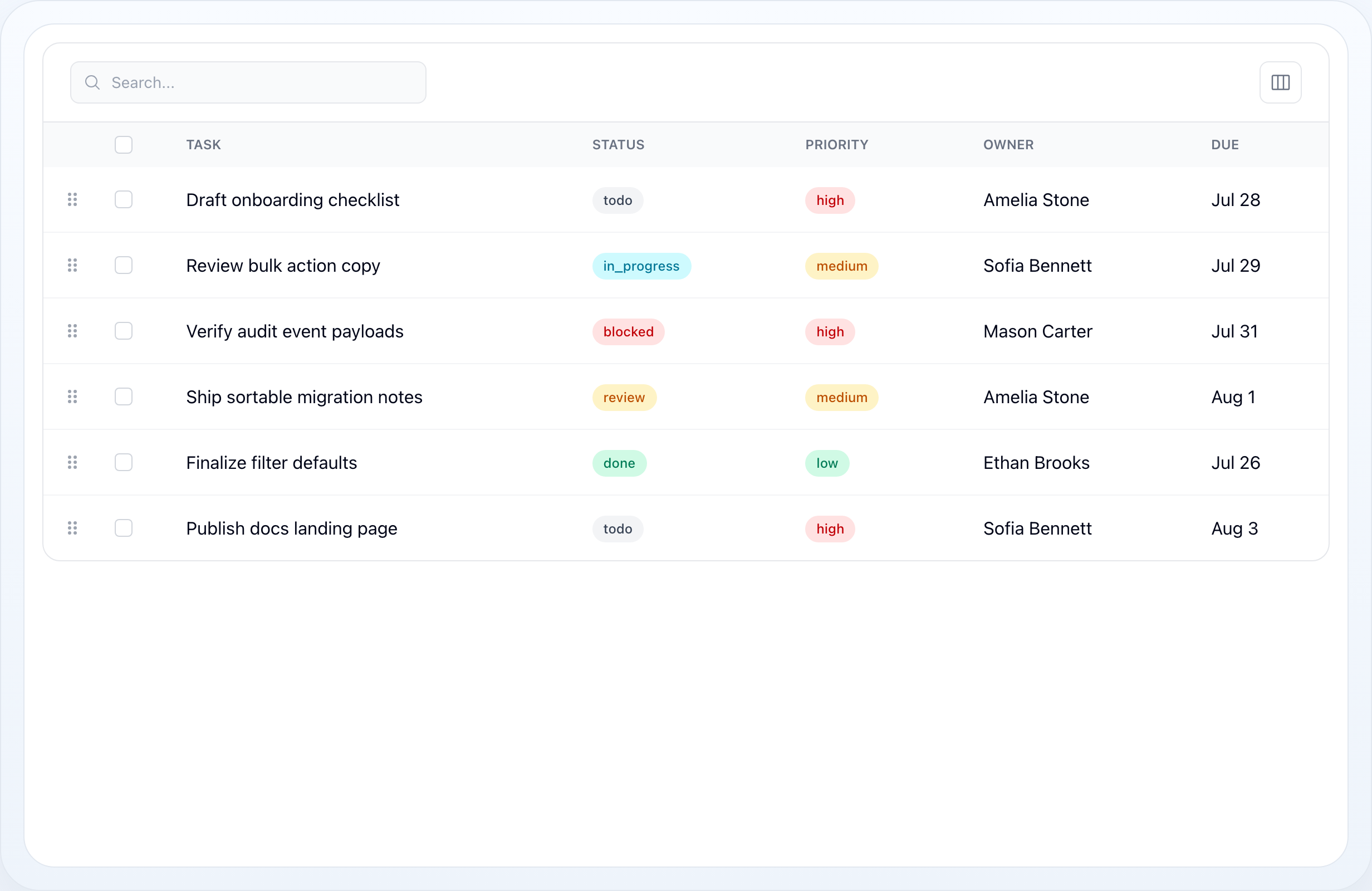 Wire Sortable preview